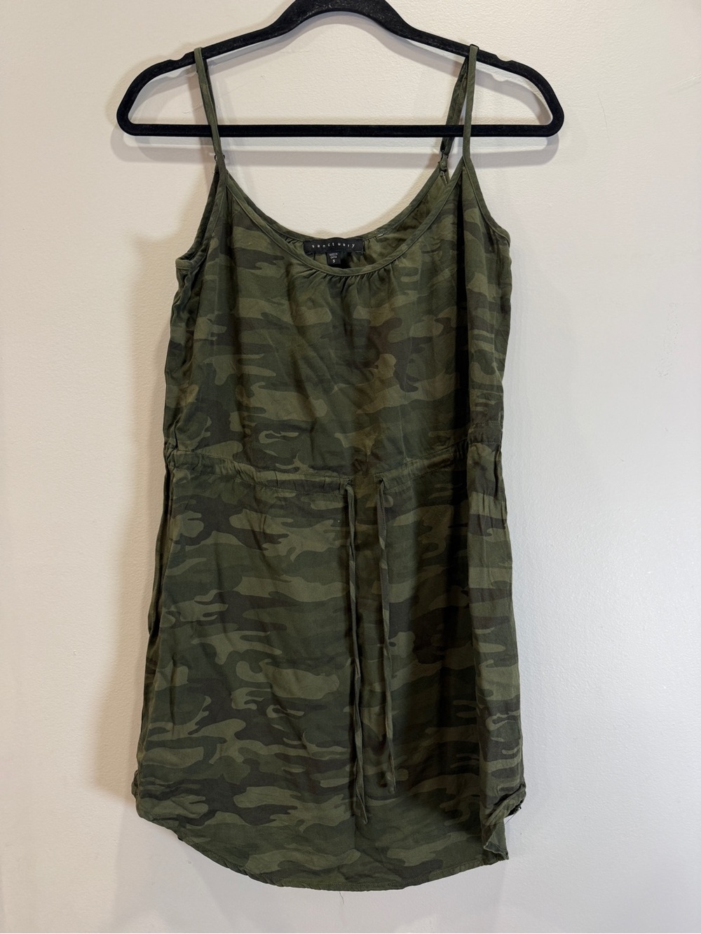 Sanctuary Olive Camo Drawstring Mini Dress